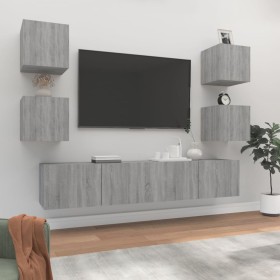 TV furniture set 6 pieces Sonoma gray plywood by vidaXL, TV Furniture - Ref: Foro24-3114260, Price: 154,37 €, Discount: %