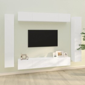 TV-Möbelset 8-teilig aus glänzend weißem Sperrholz von vidaXL, TV-Möbel - Ref: Foro24-3114298, Preis: 422,99 €, Rabatt: %