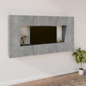 TV-Möbelset 8-teilig aus betongrauem Sperrholz von vidaXL, TV-Möbel - Ref: Foro24-3114289, Preis: 237,43 €, Rabatt: %