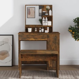 Dressing table with smoked oak mirror 86.5x35x136 cm by vidaXL, Bedroom Dressers - Ref: Foro24-820493, Price: 86,99 €, Discou...