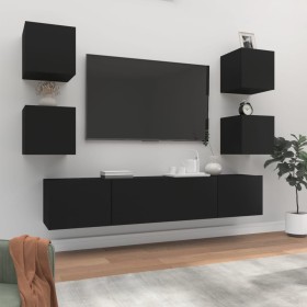 6-piece black plywood TV furniture set by vidaXL, TV Furniture - Ref: Foro24-3114255, Price: 212,44 €, Discount: %