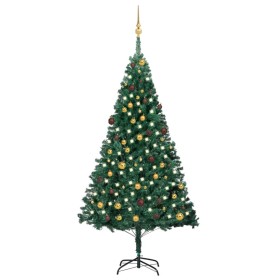 Árbol de Navidad preiluminado con luces y bolas verde 210 cm de vidaXL, Arboles de navidad - Ref: Foro24-3077537, Precio: 92,...