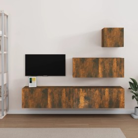 TV furniture set 4 pieces smoked oak plywood by vidaXL, TV Furniture - Ref: Foro24-3114651, Price: 128,94 €, Discount: %