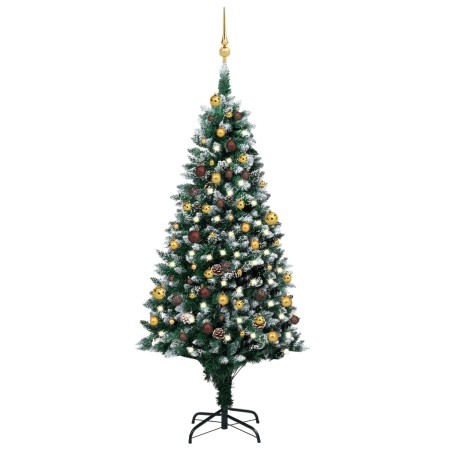 Mattierter Weihnachtsbaum mit Lichtern, Kugeln und Tannenzapfen 180 cm von vidaXL, Weihnachtsbäume - Ref: Foro24-3077531, Pre...