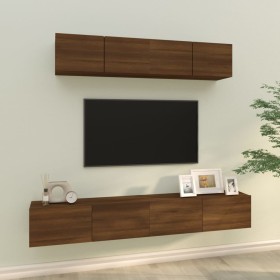 TV furniture set 4 pieces oak brown plywood by vidaXL, TV Furniture - Ref: Foro24-3114533, Price: 150,55 €, Discount: %