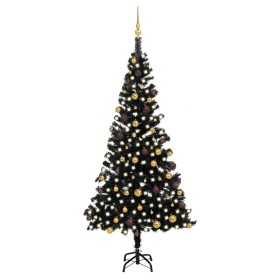 Árbol de Navidad preiluminado con luces y bolas negro 210 cm de vidaXL, Arboles de navidad - Ref: Foro24-3077505, Precio: 99,...