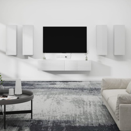 TV furniture set 6 pieces glossy white plywood by vidaXL, TV Furniture - Ref: Foro24-3114346, Price: 251,99 €, Discount: %