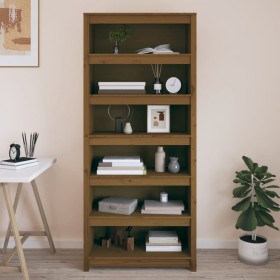 Solid honey brown pine wood shelf 80x35x183 cm by vidaXL, Bookcases and shelves - Ref: Foro24-821697, Price: 226,86 €, Discou...