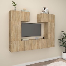 TV furniture set 6 pieces sonoma oak plywood by vidaXL, TV Furniture - Ref: Foro24-3114456, Price: 182,82 €, Discount: %