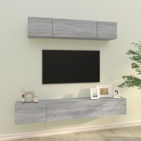 TV furniture set 4 pieces Sonoma gray plywood by vidaXL, TV Furniture - Ref: Foro24-3114532, Price: 146,99 €, Discount: %