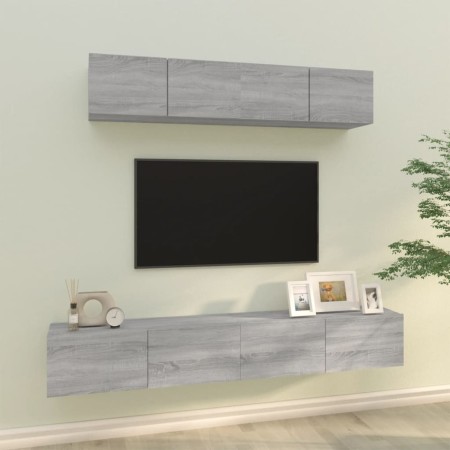 Set de muebles para TV 4 pzas madera contrachapada gris Sonoma de vidaXL, Muebles TV - Ref: Foro24-3114532, Precio: 146,75 €,...