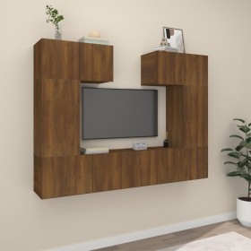 TV furniture set 6 pieces brown oak plywood by vidaXL, TV Furniture - Ref: Foro24-3114461, Price: 201,99 €, Discount: %