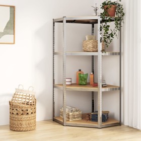 Corner shelving 4 levels plywood and silver steel by vidaXL, Industrial shelving - Ref: Foro24-152851, Price: 57,96 €, Discou...