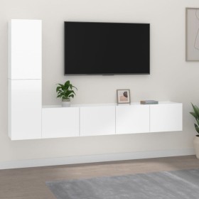 TV-Möbelset 4-teilig aus glänzend weißem Sperrholz von vidaXL, TV-Möbel - Ref: Foro24-3114314, Preis: 134,99 €, Rabatt: %