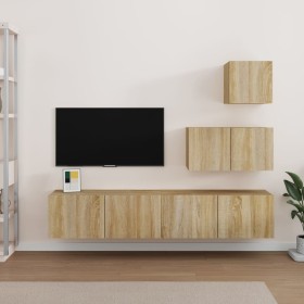 TV furniture set 4 pieces Sonoma oak plywood by vidaXL, TV Furniture - Ref: Foro24-3114640, Price: 122,22 €, Discount: %