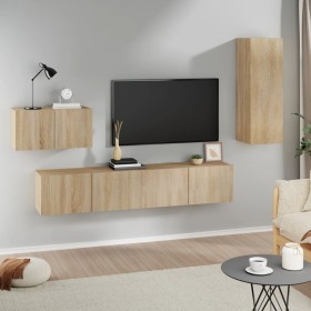 TV furniture set 4 pieces plywood oak Sonoma by vidaXL, TV Furniture - Ref: Foro24-3114336, Price: 128,99 €, Discount: %