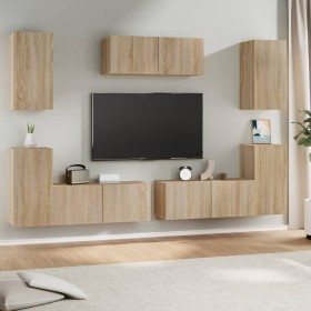 TV furniture set 7 pieces Sonoma oak plywood by vidaXL, TV Furniture - Ref: Foro24-3114304, Price: 224,93 €, Discount: %