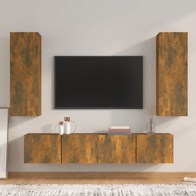 TV-Möbelset 4-teilig aus geräuchertem Eichensperrholz von vidaXL, TV-Möbel - Ref: Foro24-3114203, Preis: 159,99 €, Rabatt: %