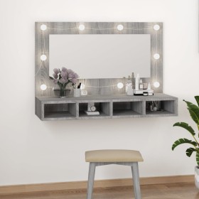 Mueble con espejo y LED color gris Sonoma 90x31,5x62 cm de vidaXL, Tocadores de baño - Ref: Foro24-820458, Precio: 65,35 €, D...