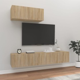 TV furniture set, 3 pieces, oak veneer plywood, Sonoma oak. by vidaXL, TV Furniture - Ref: Foro24-3114472, Price: 106,25 €, D...