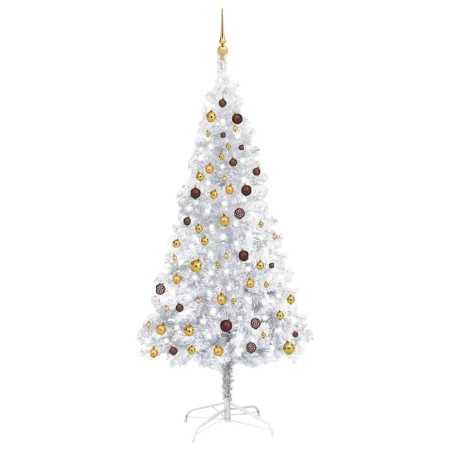 Árbol de Navidad preiluminado con luces y bolas plateado 210 cm de vidaXL, Arboles de navidad - Ref: Foro24-3077525, Precio: ...