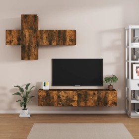 TV furniture set 7 pieces smoked oak plywood by vidaXL, TV Furniture - Ref: Foro24-3114515, Price: 180,99 €, Discount: %