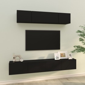 Black plywood 4-piece TV furniture set by vidaXL, TV Furniture - Ref: Foro24-3114527, Price: 151,14 €, Discount: %