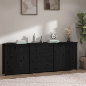 Solid black pine wood sideboard 210x35x80 cm by vidaXL, Sideboards - Ref: Foro24-3114073, Price: 315,99 €, Discount: %