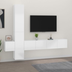 TV furniture set 5 pieces glossy white plywood by vidaXL, TV Furniture - Ref: Foro24-3114250, Price: 198,27 €, Discount: %