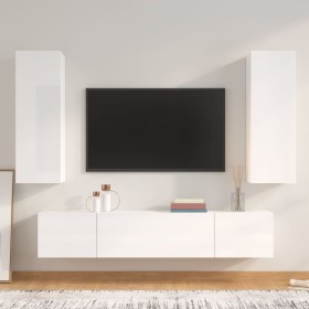 TV furniture set 4 pieces glossy white plywood by vidaXL, TV Furniture - Ref: Foro24-3114202, Price: 161,99 €, Discount: %