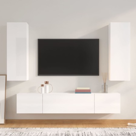 TV furniture set 4 pieces glossy white plywood by vidaXL, TV Furniture - Ref: Foro24-3114202, Price: 176,24 €, Discount: %