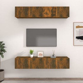 TV furniture 4 units smoked oak plywood 80x30x30 cm by vidaXL, TV Furniture - Ref: Foro24-3114187, Price: 149,66 €, Discount: %