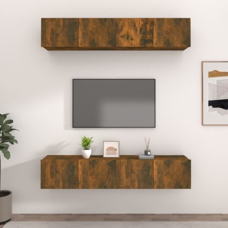 TV furniture 4 units smoked oak plywood 80x30x30 cm by vidaXL, TV Furniture - Ref: Foro24-3114187, Price: 142,39 €, Discount: %