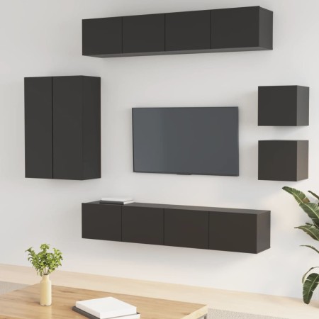 Set de muebles para TV 8 piezas madera contrachapada negro de vidaXL, Muebles TV - Ref: Foro24-3114487, Precio: 316,91 €, Des...