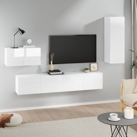 Set de muebles de TV 4 pzas madera contrachapada blanco brillo de vidaXL, Muebles TV - Ref: Foro24-3114338, Precio: 144,99 €,...