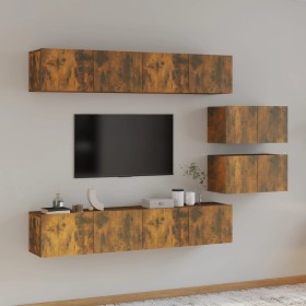 TV furniture set 6 pieces smoked oak plywood by vidaXL, TV Furniture - Ref: Foro24-3114603, Price: 200,99 €, Discount: %