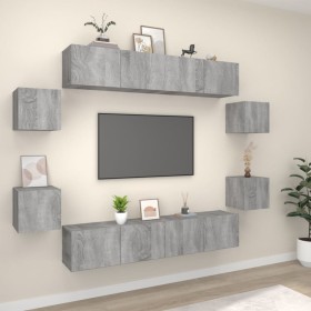 Set de muebles para TV 8 pzas madera contrachapada gris Sonoma de vidaXL, Muebles TV - Ref: Foro24-3114220, Precio: 215,99 €,...