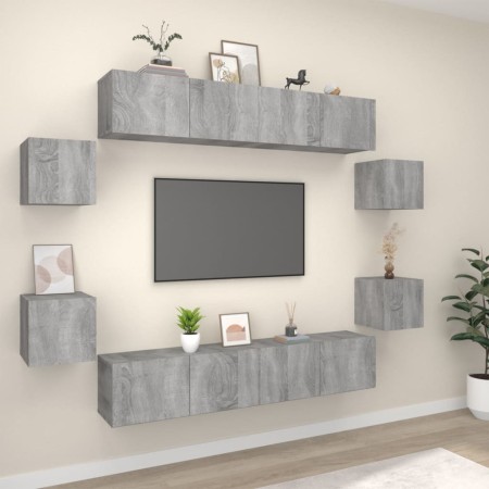 Set de muebles para TV 8 pzas madera contrachapada gris Sonoma de vidaXL, Muebles TV - Ref: Foro24-3114220, Precio: 215,99 €,...