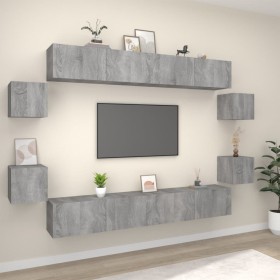 Set de muebles para TV 8 pzas madera contrachapada gris Sonoma de vidaXL, Muebles TV - Ref: Foro24-3114228, Precio: 270,51 €,...