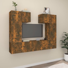 TV furniture set 6 pieces smoked oak plywood by vidaXL, TV Furniture - Ref: Foro24-3114459, Price: 192,41 €, Discount: %