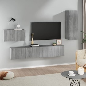 TV furniture set 4 pieces Sonoma gray plywood by vidaXL, TV Furniture - Ref: Foro24-3114340, Price: 147,99 €, Discount: %