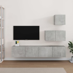 TV furniture set 4 pieces concrete gray plywood by vidaXL, TV Furniture - Ref: Foro24-3114641, Price: 111,99 €, Discount: %