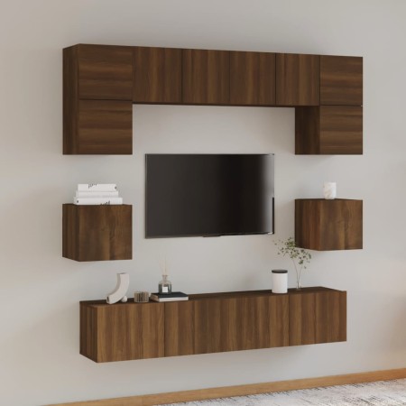 TV furniture set 8 pieces brown oak plywood by vidaXL, TV Furniture - Ref: Foro24-3114413, Price: 253,95 €, Discount: %