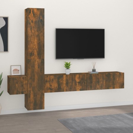 TV furniture set 5 pieces smoked oak plywood by vidaXL, TV Furniture - Ref: Foro24-3114251, Price: 182,06 €, Discount: %