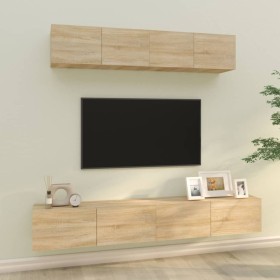 TV furniture set 4 pieces Sonoma oak plywood by vidaXL, TV Furniture - Ref: Foro24-3114536, Price: 172,57 €, Discount: %