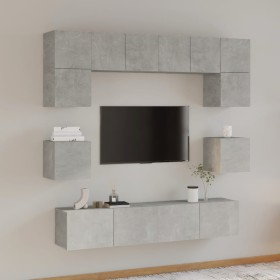 TV-Möbelset 8-teilig aus betongrauem Sperrholz von vidaXL, TV-Möbel - Ref: Foro24-3114409, Preis: 229,07 €, Rabatt: %