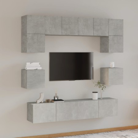 TV-Möbelset 8-teilig aus betongrauem Sperrholz von vidaXL, TV-Möbel - Ref: Foro24-3114409, Preis: 240,09 €, Rabatt: %