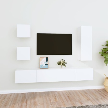 5-piece white plywood TV furniture set by vidaXL, TV Furniture - Ref: Foro24-3114438, Price: 204,56 €, Discount: %