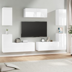 TV-Möbelset 7-teilig aus glänzend weißem Sperrholz von vidaXL, TV-Möbel - Ref: Foro24-3114306, Preis: 253,99 €, Rabatt: %