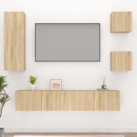 TV furniture set 5 pieces Sonoma oak plywood by vidaXL, TV Furniture - Ref: Foro24-3114440, Price: 137,99 €, Discount: %